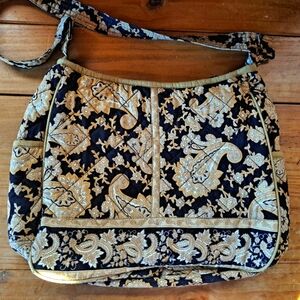 Victorian Heart Purse, 1990s Vintage, Quilted, Black Gold Paisley, Shoulder Bag